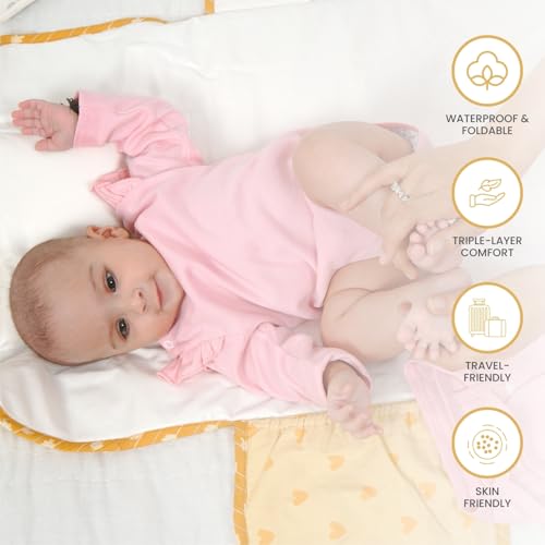 Tidy Sleep Baby Portable Diaper Changing Mat – Waterproof, Foldable Travel Mat with Storage Pockets & Soft Padding Pillow–Easy-to-Carry Changing Station Organizer for Newborns & Toddlers (Yellow Bloom Vines) - Image 2