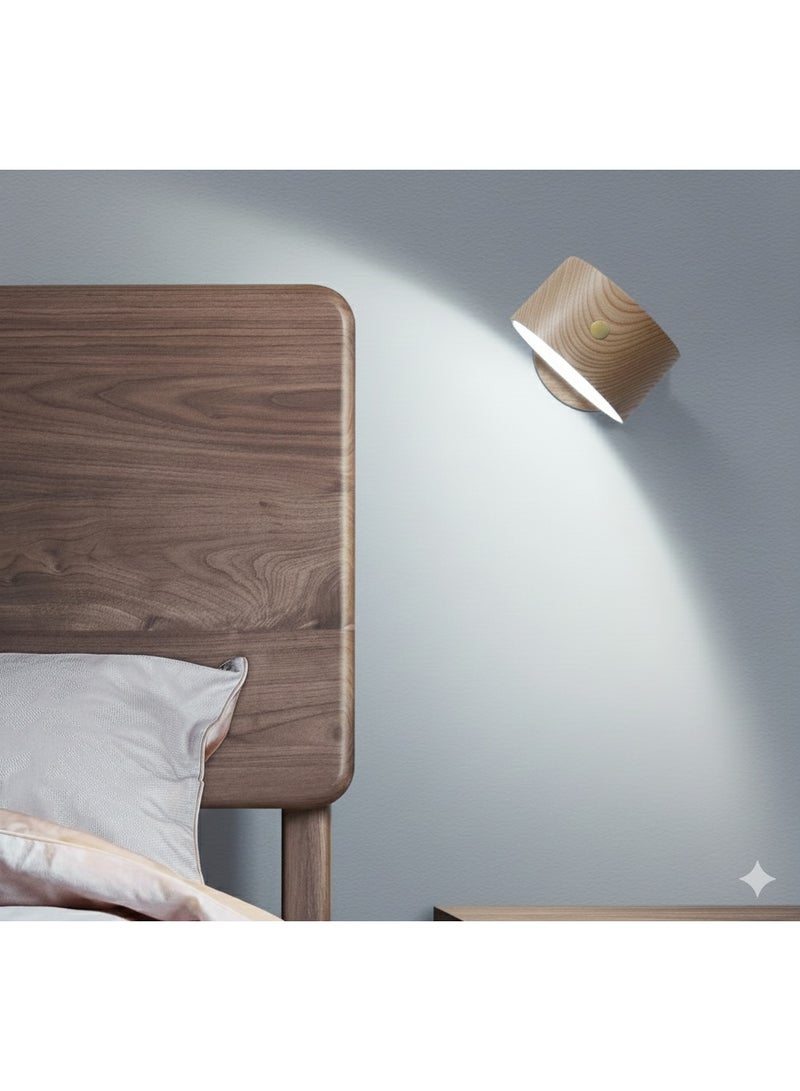 Wooden bedside Lamp, LED Reading Lamp, Bedside Bedroom Dimmable Wall Lamp, Battery USB rechargable, Living Room 360° Rotation Touch Control night Light (White light) - Image 2