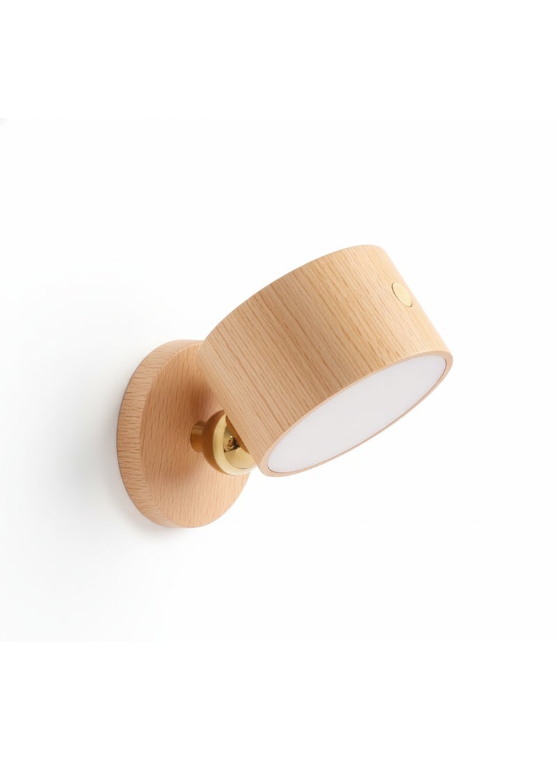 Wooden bedside Lamp, LED Reading Lamp, Bedside Bedroom Dimmable Wall Lamp, Battery USB rechargable, Living Room 360° Rotation Touch Control night Light (White light) - Image 1