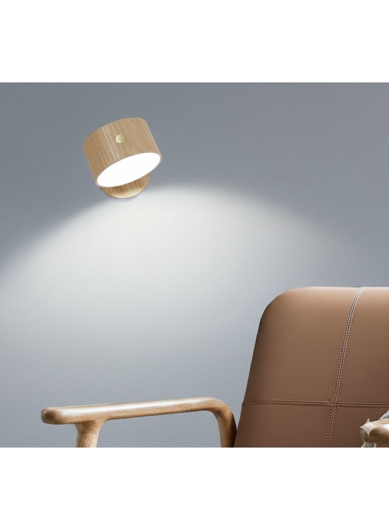 Wooden bedside Lamp, LED Reading Lamp, Bedside Bedroom Dimmable Wall Lamp, Battery USB rechargable, Living Room 360° Rotation Touch Control night Light (White light) - Image 4