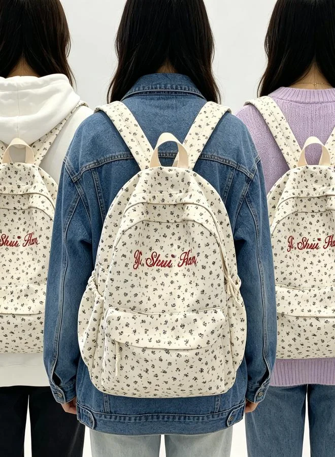Take Two Girls Ditsy Print Backpack With Zip Pocket