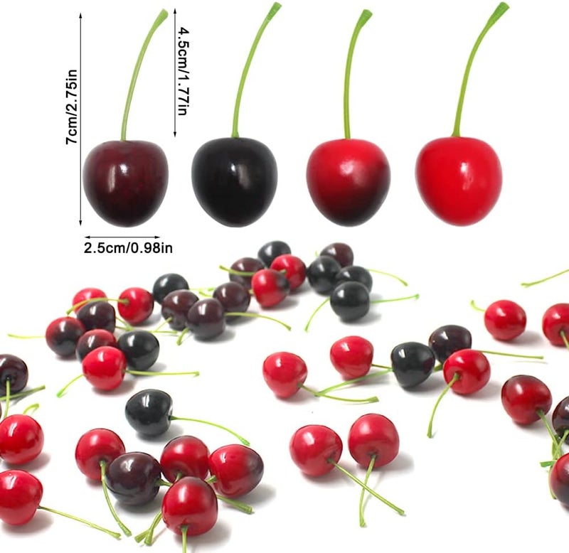 lyfLux 100 pcs Cherry Fruit, 4 Colors Fake Cherries, Fake Fruit, Fruit Decor, Used for Furniture Decoration, Ornaments, Photo Props and Window Display - Image 5