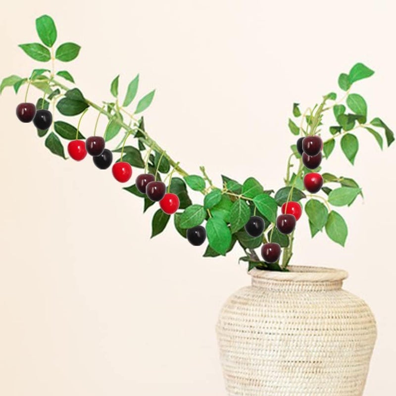 lyfLux 100 pcs Cherry Fruit, 4 Colors Fake Cherries, Fake Fruit, Fruit Decor, Used for Furniture Decoration, Ornaments, Photo Props and Window Display - Image 3