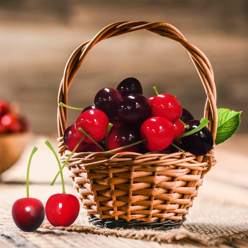lyfLux 100 pcs Cherry Fruit, 4 Colors Fake Cherries, Fake Fruit, Fruit Decor, Used for Furniture Decoration, Ornaments, Photo Props and Window Display - Image 4