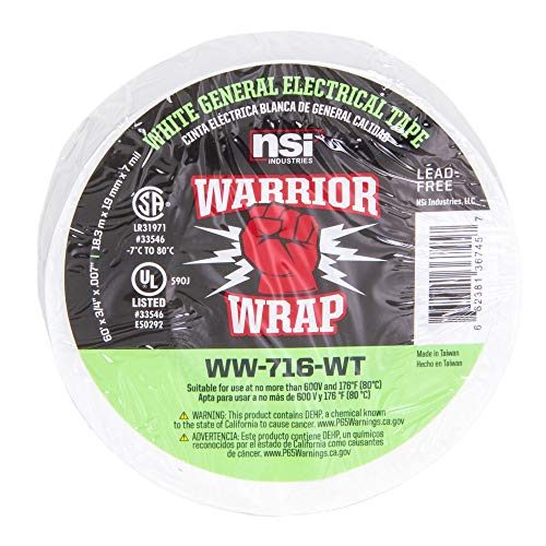 NSI WW-716-WT WarriorWrap General 7 mil Vinyl Electrical Tape, 3/4" Width, 60' Length, White - Image 4