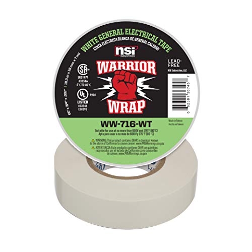 NSI WW-716-WT WarriorWrap General 7 mil Vinyl Electrical Tape, 3/4" Width, 60' Length, White - Image 1