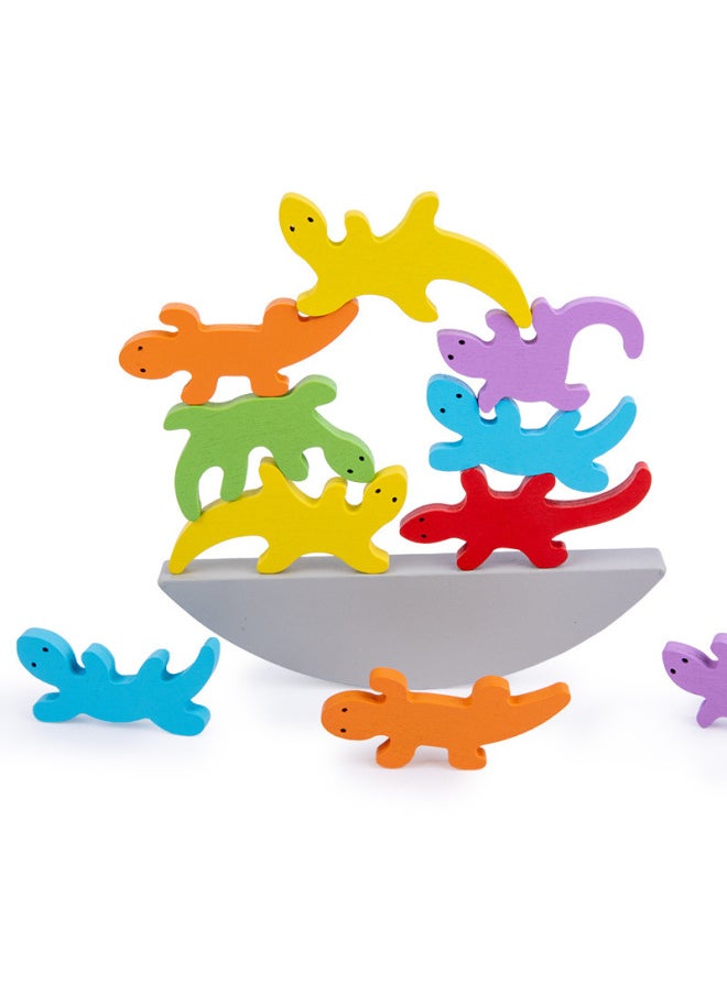 Color Small Gecko Balance Stacking High Game Wooden Children's Creative Variable Stacking Educational Toys For Parents-Color:Gecko Stacking Height-HBE