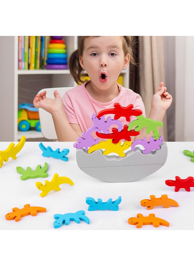 Color Small Gecko Balance Stacking High Game Wooden Children's Creative Variable Stacking Educational Toys For Parents-Color:Gecko Stacking Height-HBE