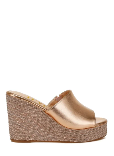 London Rag Wedge Heel Peep Toe Sandals in Rose Gold