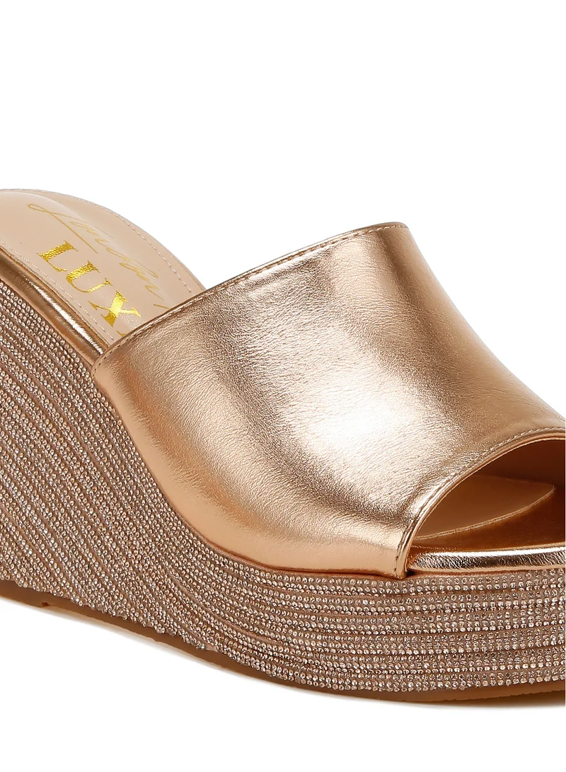 London Rag Wedge Heel Peep Toe Sandals in Rose Gold