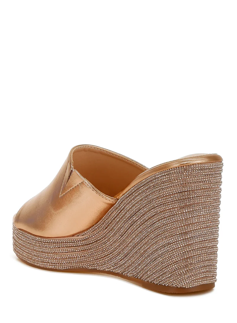 London Rag Wedge Heel Peep Toe Sandals in Rose Gold