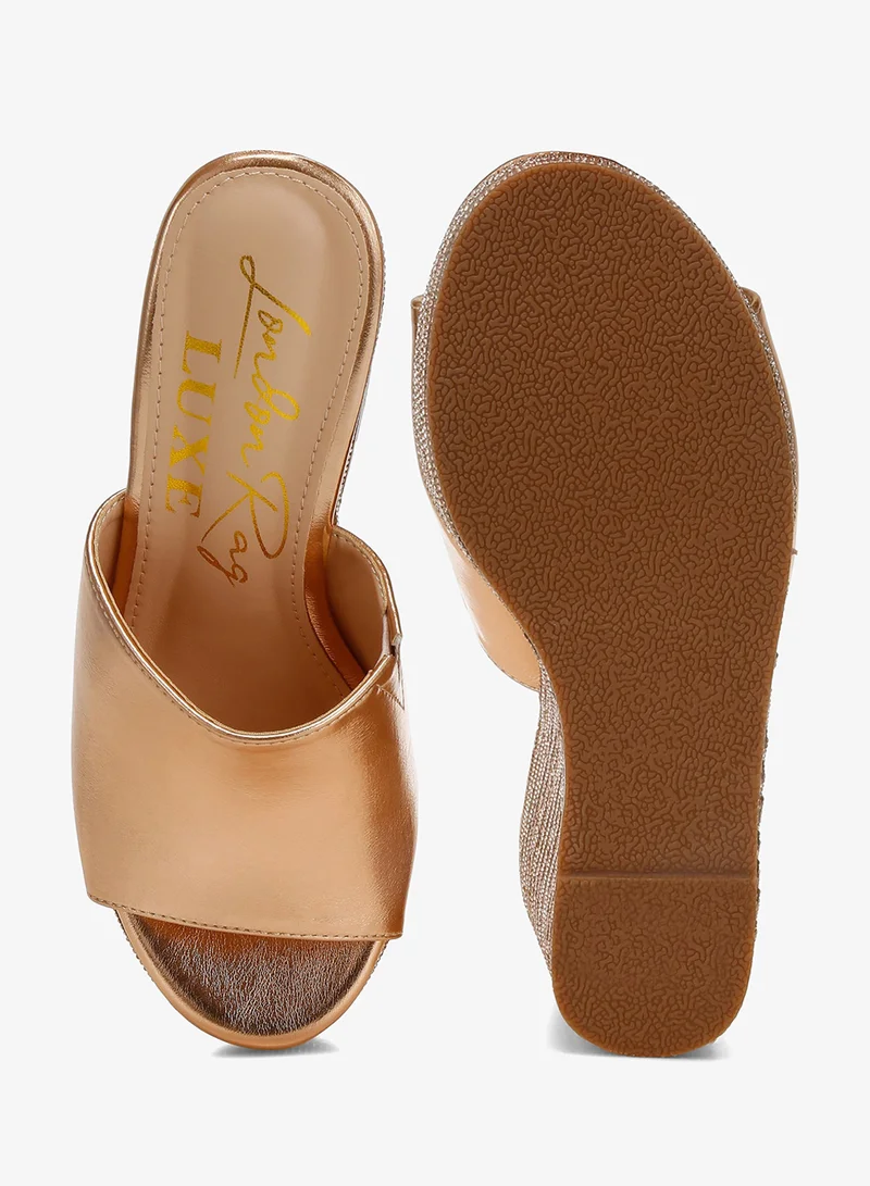 London Rag Wedge Heel Peep Toe Sandals in Rose Gold