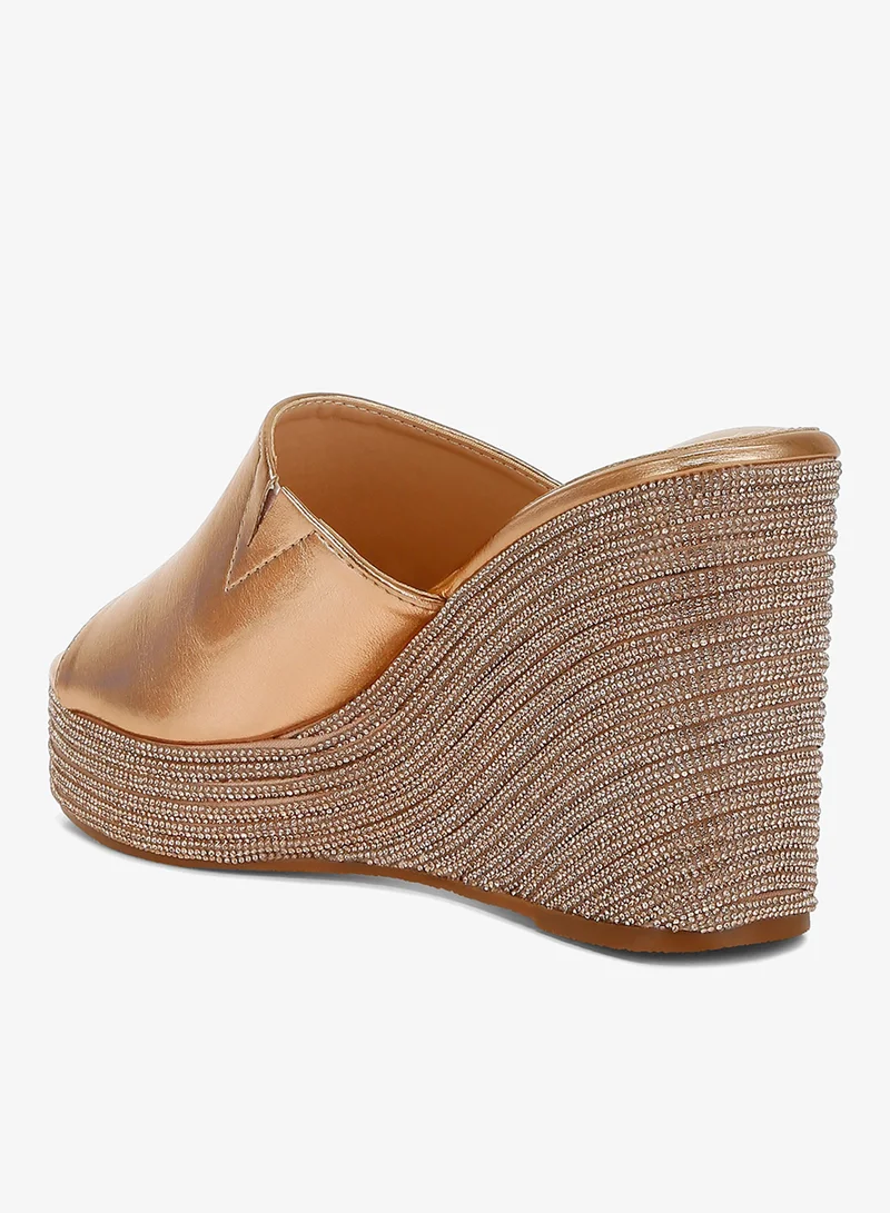 London Rag Wedge Heel Peep Toe Sandals in Rose Gold
