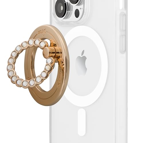 Sonix Magnetic Phone Grip and Phone Ring Holder Compatible with MagSafe Rotatable Kickstand and Phone Holder for iPhone 16 15 14 13 12 Series GoldClear Rhinestone - Image 1