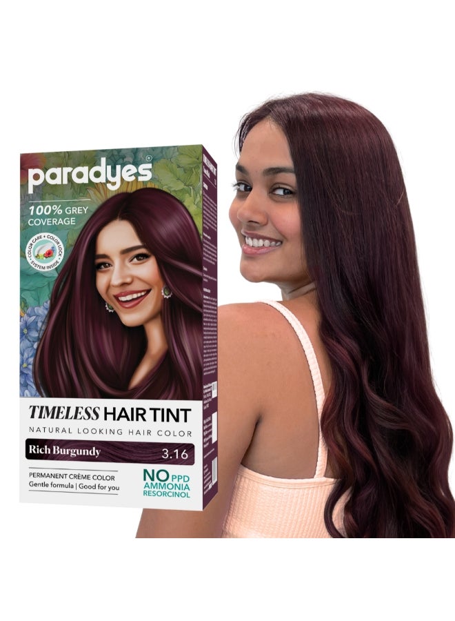 Paradyes Mini Rich Burgundy Timeless Hair Tint, Permanent Crème Hair Color for Hair & Beard, Complete Grey Coverage, Formula Free from PPD, Ammonia, & Resorcinol, 3.16 Rich Burgundy, 60 GRAM - Image 1