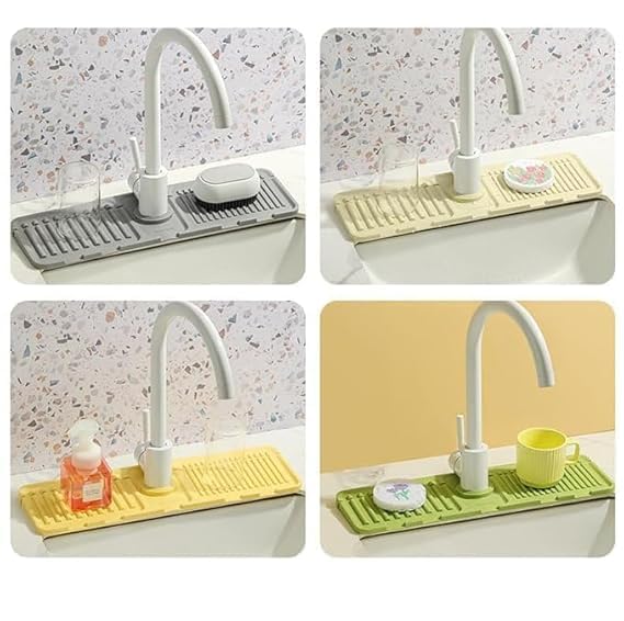 SHOPOLIFE Faucet Mat for Kitchen Sink Wash Basin Bathroom || Silicone Water Draining Pad || Non-Slip Soap Holder for Kitchen || Sink Splash Guard || 34x13 CM (1 Pc - Multicolor)  - Image 2