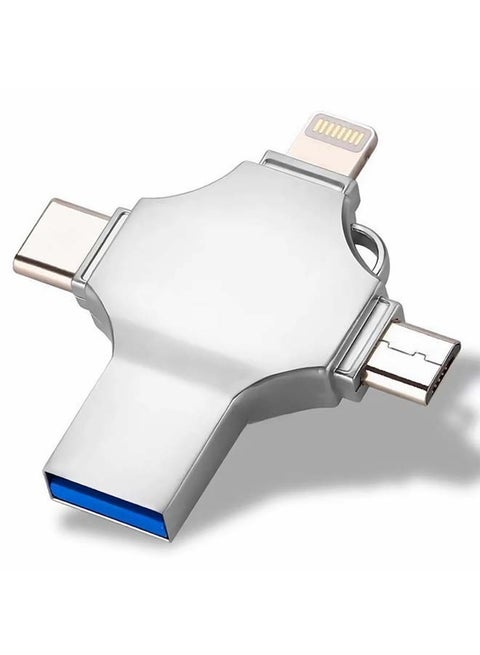 محرك أقراص فلاش USB سعة 128 جيجابايت متعدد الوظائف 4 في 1 متوافق مع iPhone/iPad/Android/PC محرك أقراص USB محمول عالي السرعة للتخزين الخارجي USB A USB C Micro USB  iPhone Connector