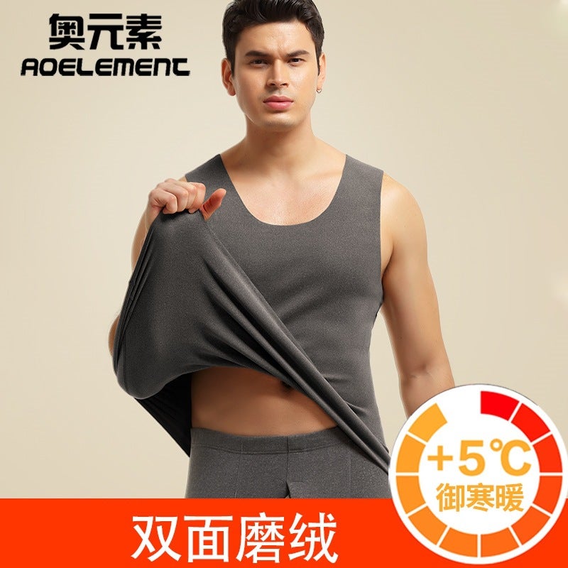 Mens Warm Fleece-Lined Vest Sleeveless T-shirt Sapphire Blue  - Image 5