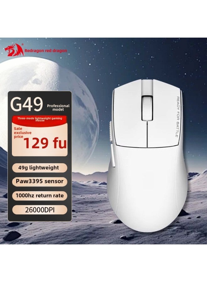 Red Dragon G49SE Three-Mode Wireless Mouse Bluetooth 2.4G Wired Lightweight E-Sports Game Mouse Professional Black-Color: G49 Three-mode Gaming Mouse-white - Image 1