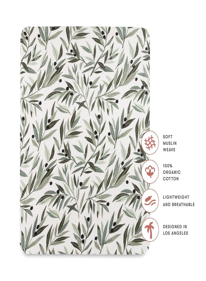 Babyletto 100% Organic Cotton All-Stages Midi Crib Sheet, GOTS-Certified, Fitted 360°, Ultra-Soft and Breathable Muslin - Olive Branches - Image 3