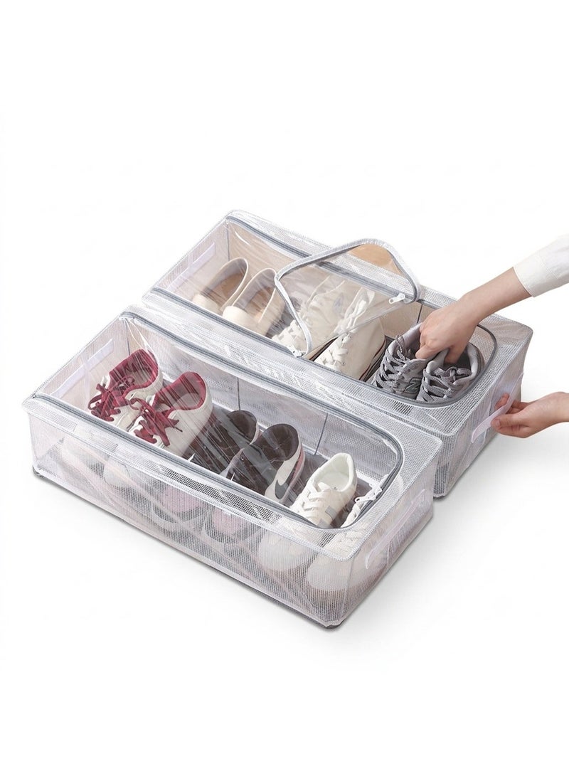Stackable Shoe Storage Box Clear Foldable Under Bed Organizer Grey 60x30x15cm, Set of 2 - Image 1