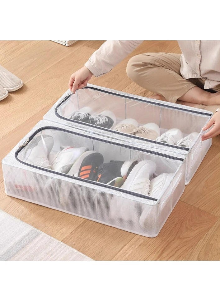 Stackable Shoe Storage Box Clear Foldable Under Bed Organizer Grey 60x30x15cm, Set of 2 - Image 5