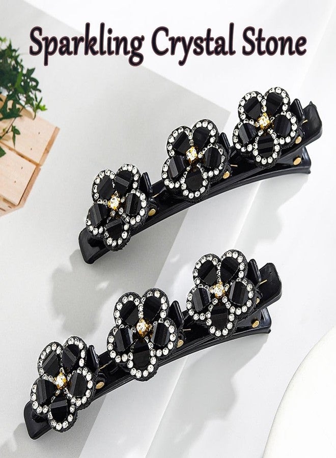 Outyua Braided Hair Clips Sparkling Crystal Stone Braided Hair Clips for Women Rhinestone Duckbill Hairpin 2Pcs - Image 2