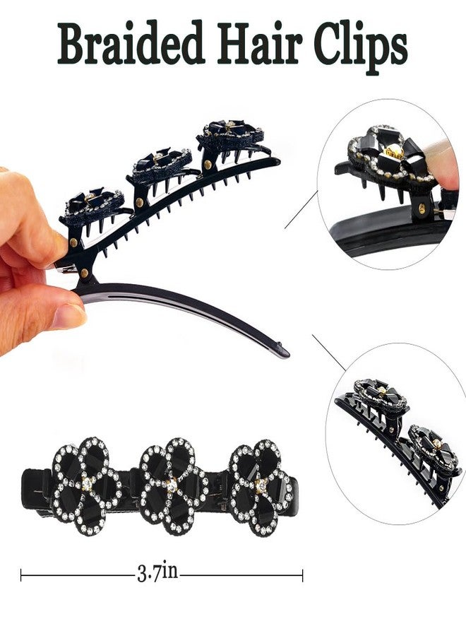 Outyua Braided Hair Clips Sparkling Crystal Stone Braided Hair Clips for Women Rhinestone Duckbill Hairpin 2Pcs - Image 3