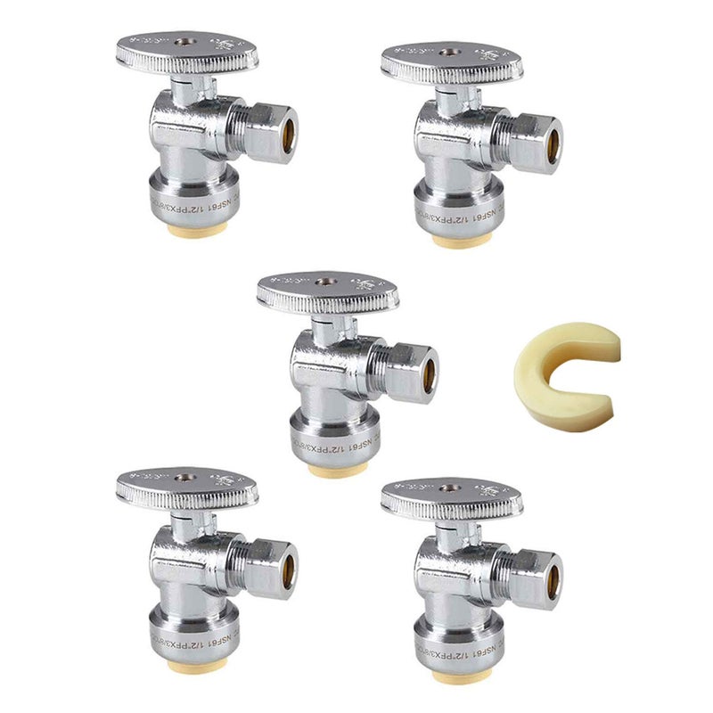 EFIELD Pack of 5 EFIELD Push Fit 14 Turn Angle Stop Valve Water Shut Off 12 Push x 38 Inch Compression with Dismount Clip ToolPFUNI0045PCS - Image 2