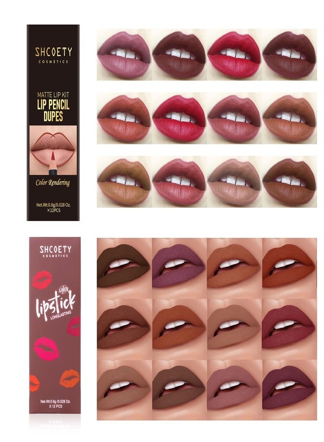 SHCOETY 24 Pcs Matte Lip Liner Set, Waterproof Longwear Lip Pencils, Smooth Soft High Pigmented Natural Lip Makeup (SH8007X+SH012X) - Image 2