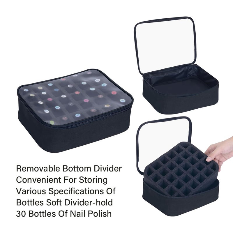 UOZL Small Clear Nail Polish Organizer Holds 30 bottles(15ml-0.5fl.oz) Nail Polish Case Multifunctional Nail Polish Bag organizer, Cosmetic Travel Makeup Cases for Women Black - Image 5