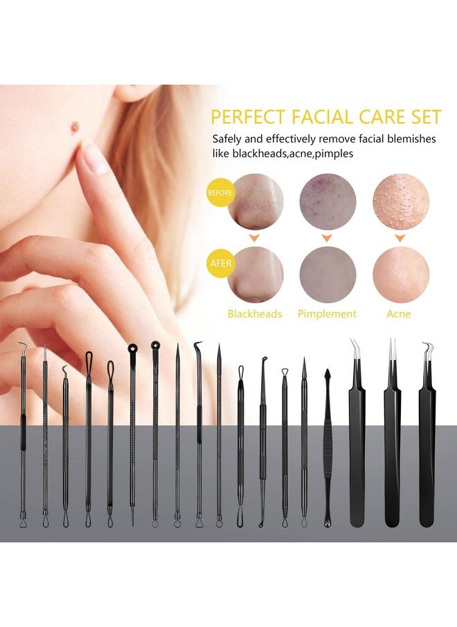 EvaHab - 19 Pcs Blackhead Remover Pimple Popper Tool Kitprofessional Blackhead Extractor Tool For Nose Face Stainless Comedone Extractor Blemish Whitehead Popping Tool With Portable Metal Case (Black) - Image 1
