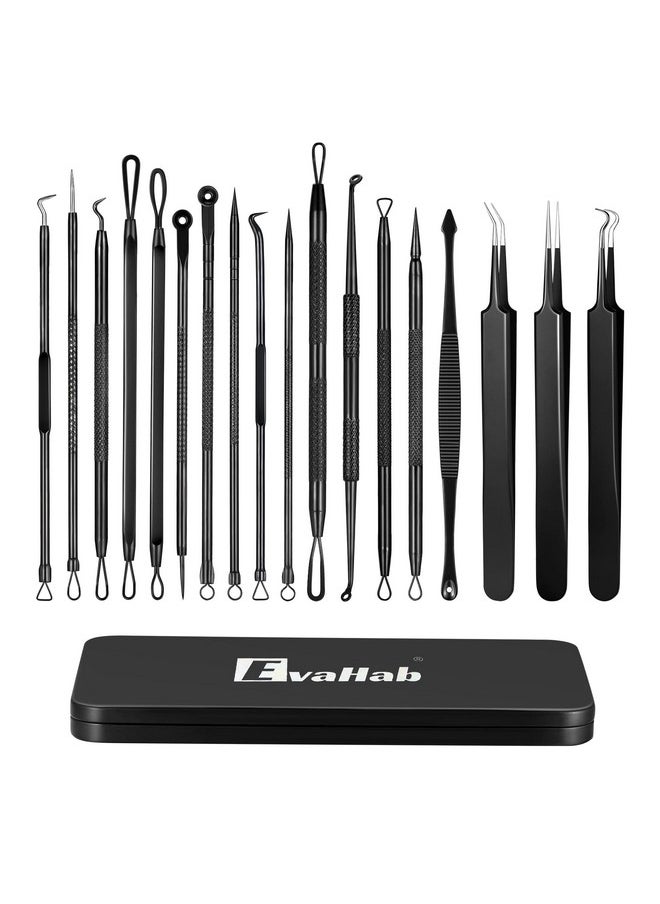 EvaHab - 19 Pcs Blackhead Remover Pimple Popper Tool Kitprofessional Blackhead Extractor Tool For Nose Face Stainless Comedone Extractor Blemish Whitehead Popping Tool With Portable Metal Case (Black) - Image 1