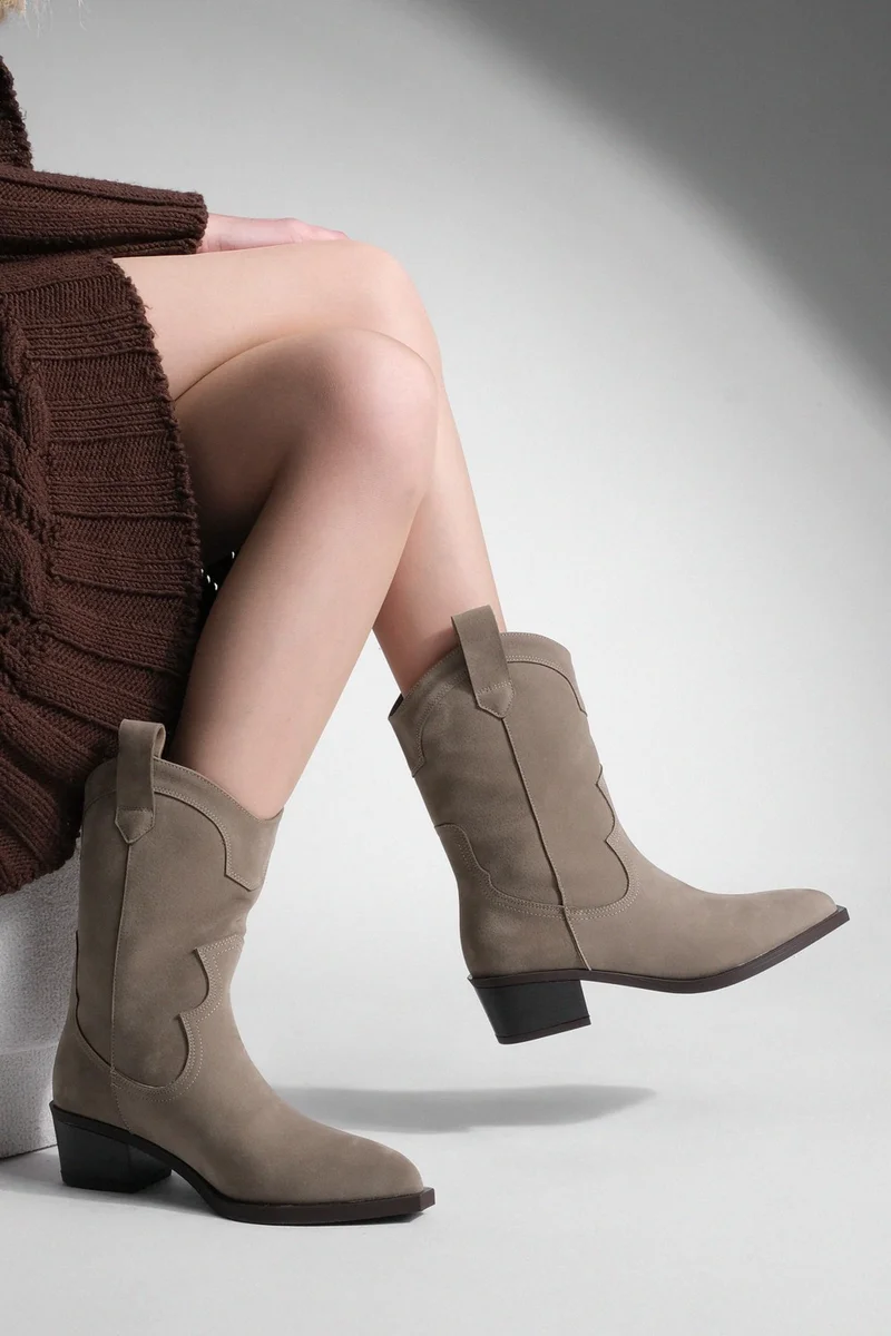 MARJIN Margin Women's Pointed Toe Stitch Detail Western Boots Voleta
