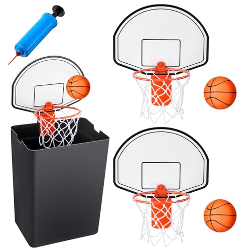 Liliful 2 Pack Indoor Trash Can Basketball Set Including 2 Clip on Hoop with Backboard 2 Inflatable Ball and 1 Pump Fun Indoor Basketball Game Office Stress Relief Toy Funny Birthday Gift - Image 1