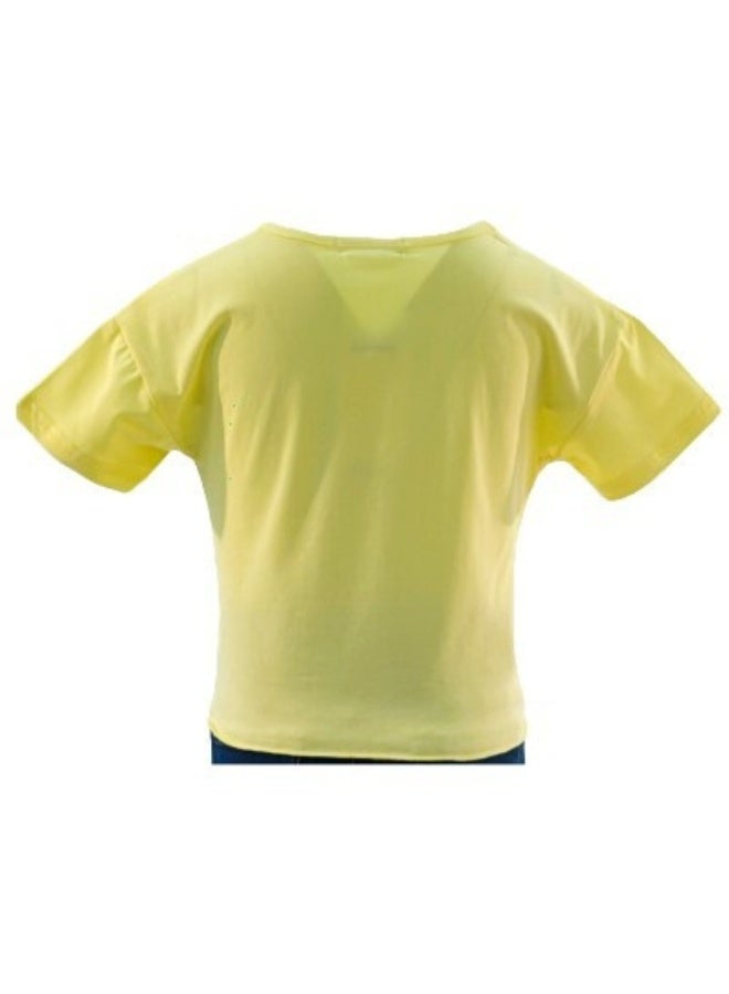 JOANNA JOANNA 23KY370B Girl's Front Tie With Butterfly Design Round Neck Short Sleeve T-Shirt - Yellow - Image 3