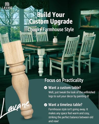 La Vane 16x3.5x3.5 inch Wooden Chunky Farmhouse Table Chair Legs, Set of 4 Solid Wood Massive Unfinished Turned Replacement Countertop Legs Kitchen Island Cabinet Columns for Bench Coffee Table Dining Table - Image 2
