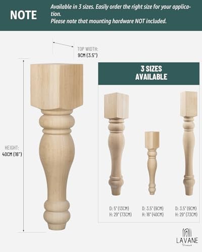 La Vane 16x3.5x3.5 inch Wooden Chunky Farmhouse Table Chair Legs, Set of 4 Solid Wood Massive Unfinished Turned Replacement Countertop Legs Kitchen Island Cabinet Columns for Bench Coffee Table Dining Table - Image 5
