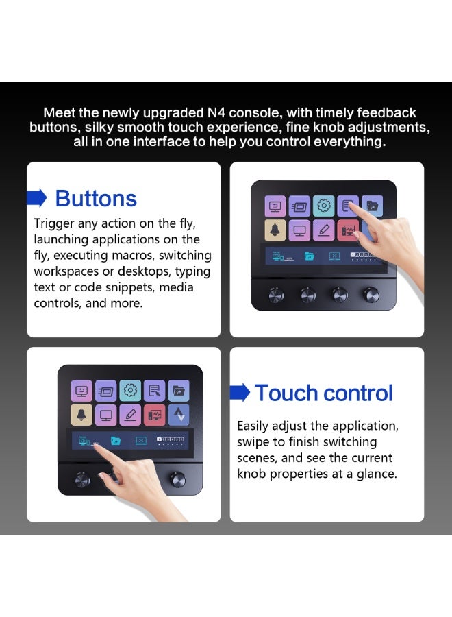 MiraBox N4 Stream Deck Controller with 10 Programmable LCD Keys, 4 Rotary Dials, Touch Bar and USB Hub, Macro Control Pad for Live Streaming, Gaming, Audio Mixing, Content Creation, OBS Studio, Twitch, YouTube, Windows and Mac - Image 3