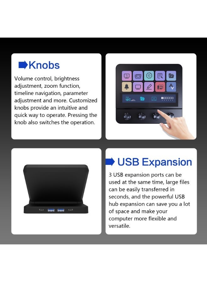 MiraBox N4 Stream Deck Controller with 10 Programmable LCD Keys, 4 Rotary Dials, Touch Bar and USB Hub, Macro Control Pad for Live Streaming, Gaming, Audio Mixing, Content Creation, OBS Studio, Twitch, YouTube, Windows and Mac - Image 2