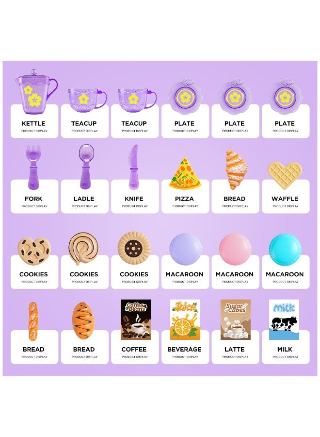 Tea Party Set for Little Girls,Birthday Gifts for Age 3 4 5 6 Year Old Girls,Pretend Teapot, Cups, Plates,and Food Sweet Treats Playset for Princess Tea Time Play Kitchen Toys - Image 5