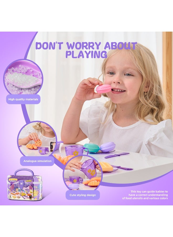 Tea Party Set for Little Girls,Birthday Gifts for Age 3 4 5 6 Year Old Girls,Pretend Teapot, Cups, Plates,and Food Sweet Treats Playset for Princess Tea Time Play Kitchen Toys - Image 4