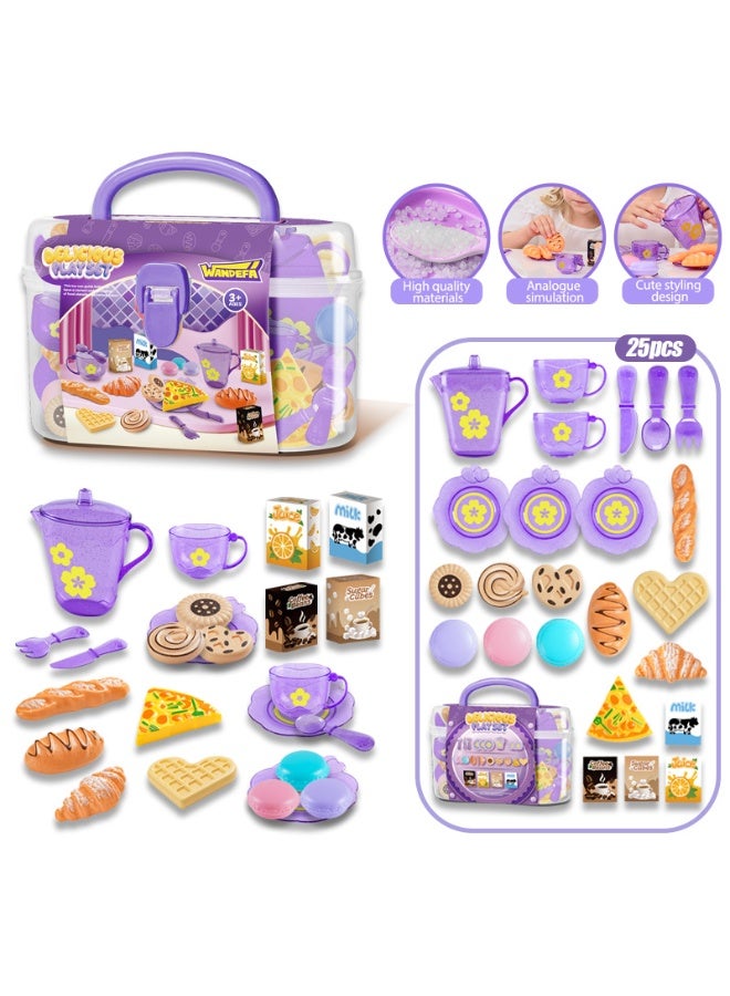 Tea Party Set for Little Girls,Birthday Gifts for Age 3 4 5 6 Year Old Girls,Pretend Teapot, Cups, Plates,and Food Sweet Treats Playset for Princess Tea Time Play Kitchen Toys - Image 2