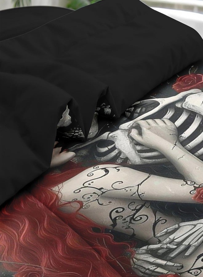 Pamnest Comforter Set King Size, Death Skeleton Black 7 Pcs Bedding for Kids and Adults, Lover Rose Bed Sheet Sets with Fitted Sheet 2 Pillowcases & 2 Shams for Bedroom Bed Decor - Image 5