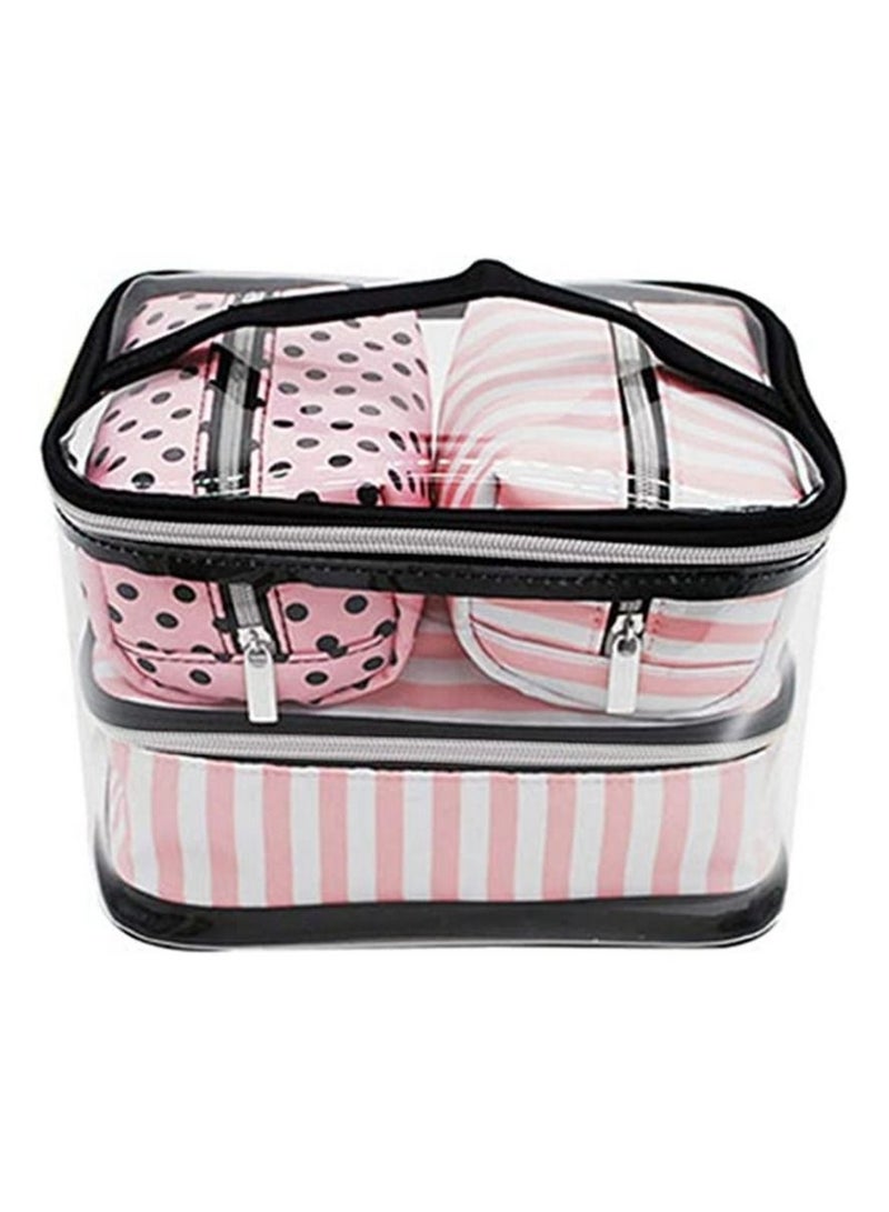 بلومنغ تايم طقم حقائب مستحضرات التجميل مكون من 4 قطع - إصدار شفاف ، أسود ، وردي - Image 1