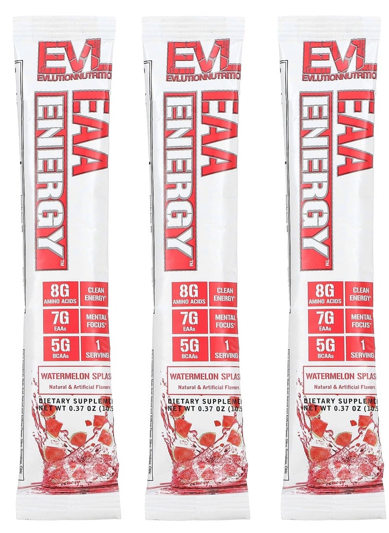 EVLUTION NUTRITION EAA Energy, Watermelon Splash, 3 Sample Pack,  0.37 oz (10.5 g) Each 