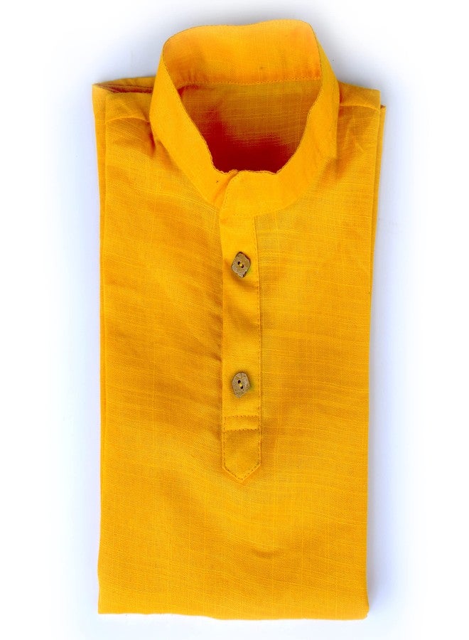 VAH- Kya Bat Hai !! Ethnic Yellow Wear Cotton Blend Full Sleeve Plain Only Kurta for Kids - Image 4
