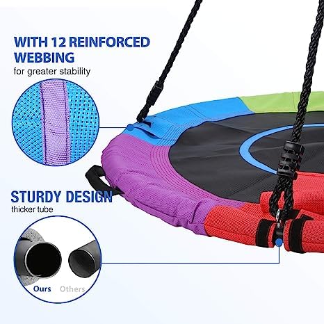 FEELING MALL Swing for Kids Tree Hanging Straps Tree Swings for Kids Outdoor SwingTree Swing for Adults Disc Swing Rainbow 24 Inch - Image 5