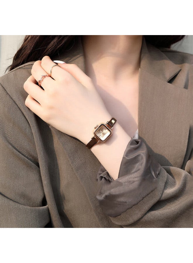 Julius Julius Women's Watch With Two Hands, Candy-colored Fashionable Slim Leather Strap, Quartz Student Compact Ladies Watch, Brown Strap Ja-496c  - Image 1