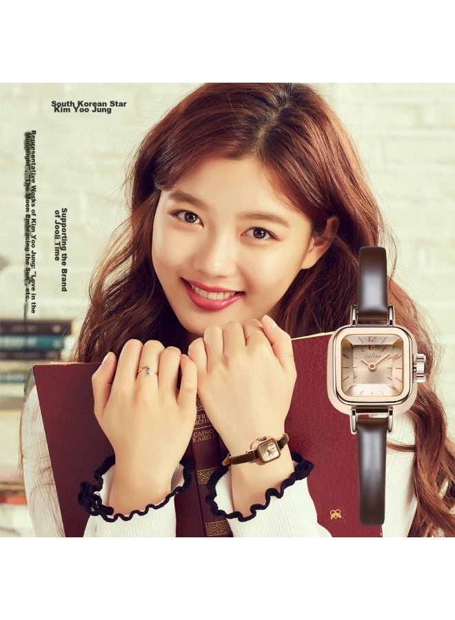 Julius Julius Women's Watch With Two Hands, Candy-colored Fashionable Slim Leather Strap, Quartz Student Compact Ladies Watch, Brown Strap Ja-496c  - Image 2